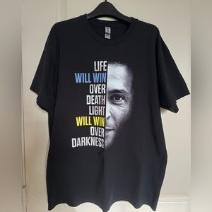 Black men’s t-shirt size L. Volodymyr Zelenskyy quote. Stand with Ukraine.